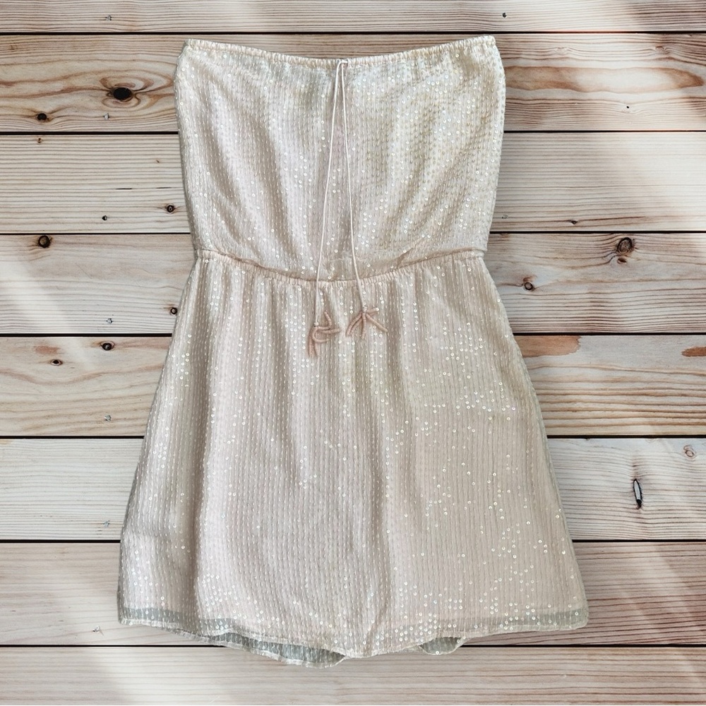 CALYPSO Women’s Strapless Sequined Mini Dress with Tassels in Light Pink